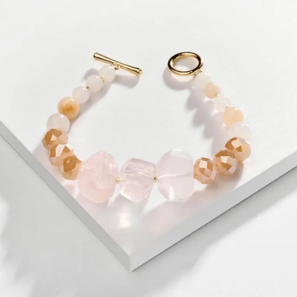 Authentic Rose Quartz & Crystal Bead Bracelet | Artisan Luxe